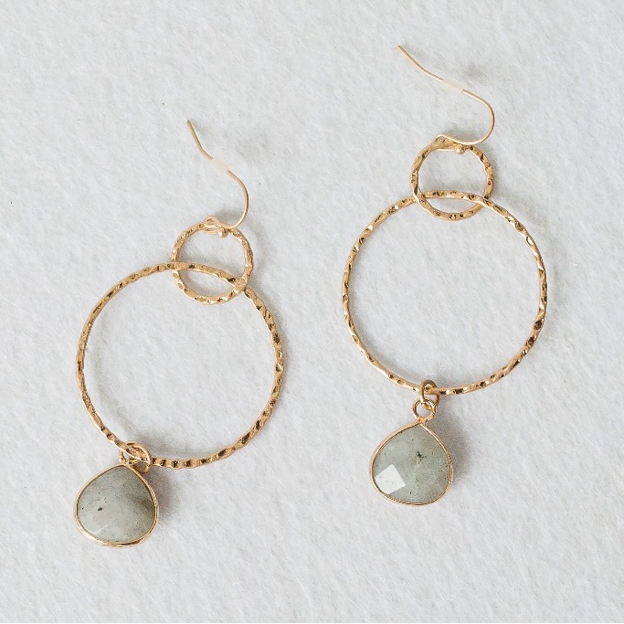 Hoop Earrings Elegant Gold And Gray Green With Stone Detail New 15$